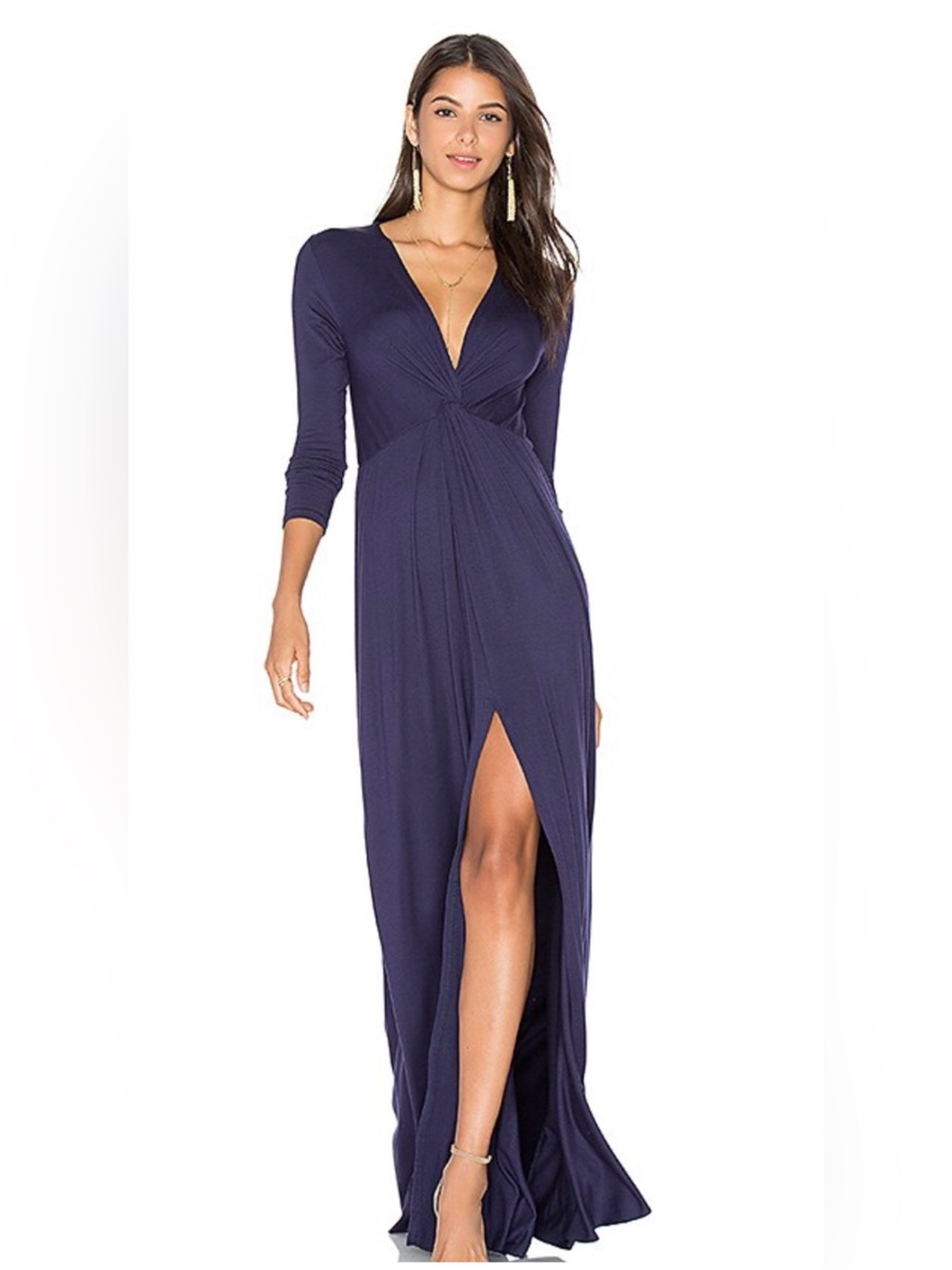 Rachel Pally Elegant Navy Long Sleeve Maxi Dress with Front Slit size Medium